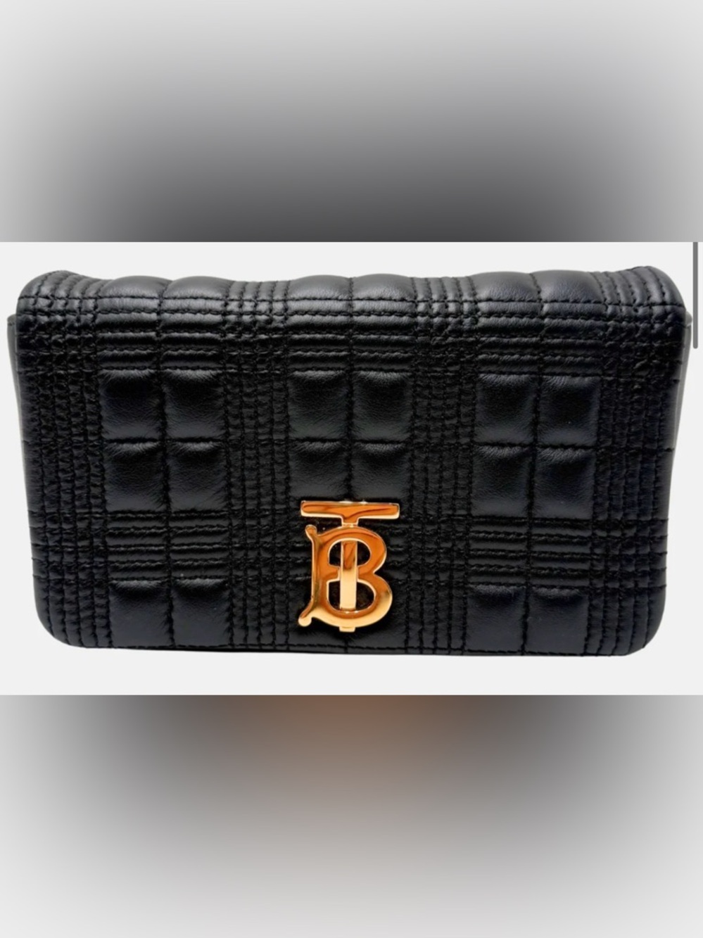 Burberry Black Quilted Leather Mini Bag with Gold TB Emblem